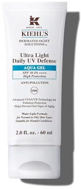 Kiehl's, Gel Crème Solaire Quotidien Ultra Léger SPF 50, Aqua Gel, Non-Comédogène, Fluide Solaire Visage Anti-UVA/UVB et Anti-Pollution pour Peau Normale à Grasse, 60 ml