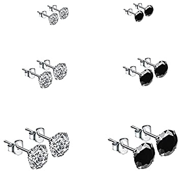 Bo Win 6 Paia Orecchini in Argento 925 Orecchino Set Donna Orecchini Argento Orecchini Nero Orecchini Uomo Diamanti 4mm 5mm 6mm con Zirconi Orecchini per Donna Uomo