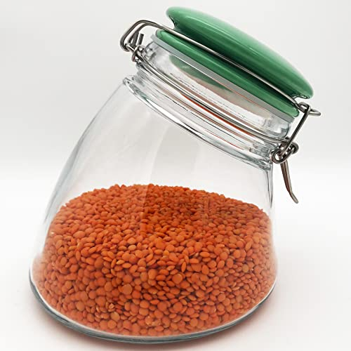 megusta!® Vorratsdose mit Deckel Keramik grün | 1200 ml | Cornflakes Spender, Kaffeebohnen Behälter, Bonbonglas, Müslispender, Keksdose | luftdicht