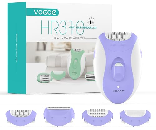 VOGOE Epilator for Women, 4-in-1 Epilators Hair Removal with 2 Speeds, Rechargeable & Cordless Razor Epilator, 21 Tweezers Covered, Electric Hair Remover for Face Legs Arms Armpit Bikini, Purple