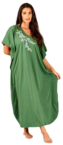 TheNightwearStore Women’s 100% Cotton Kaftan – One Size Loose Fit Lounge Dress, Lightweight Breathable Kaftan for Home, Sleep, or Beachwear
