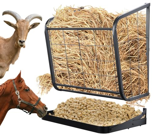 Nisorpa 2-in-1-Heuraufe für Pferde und Schafe, 89 Liter Heuraufe zur Wandmontage Heu-Futterstation mit Tablett Heuspender zum Füttern Geeignet für Bauernhöfe, Pferdefarmen, Schafställe