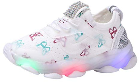 Niños Niños Niñas Deportes Luminoso Bebé Led Zapatos Zapatos de Bebé Zapatillas, Blanco, 2.5 años