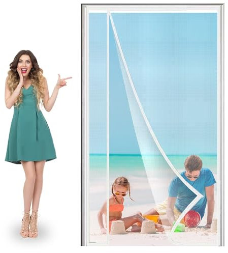 External Windows with Fly Screen,100x220cm Magnetic Fly Screen Door, Automatically Closed Folding Closes by Itself, Convenient for Children and Pets White