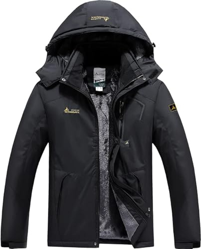 BenBoy Damen Skijacke Wasserdichte Winterjacke Winddichte Warm Gefüttert Atmungsaktiv Wanderjacke Reißverschlüsse Fleece Softshelljacke mit Kapuze Outdoorjacke CFY813W-Black1-XL
