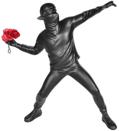 Banksy Statue Banksy Figur Skulptur Der Blumenwerfer, Modern Abstract Kunst Skulpturen Deko Schwarz Street-Art für Heimbüro Wohnzimmer SammelKunst Dekorationen