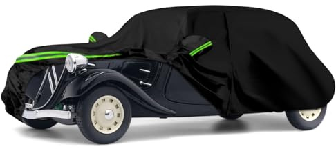 Housse de Voiture Adaptée pour Citroen Traction Avant 1934-1957, Housse de Garage Complète Noire étanche avec Porte Zippée pour Neige, Pluie, Protection Tous Temps