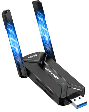 NEWFAST BE6500 WiFi 7 Chiavetta WiFi per PC Fisso, 6500Mbps Tri-Band WiFi USB con 2 Antenne ad Alto Guadagno, Supporta MLO, MU-MIMO, OFDMA, 4096-QAM, WPA3, Compatibile con Windows 11/10