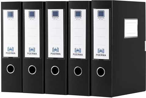 POERMA Scatola Archivio A4, 5 Pezzi Scatola Archivio con Coperchio, Dorso da 75 mm, Scatola per Documenti in plastica, Raccoglitori Documenti per Ufficio, Scuole (Nero)