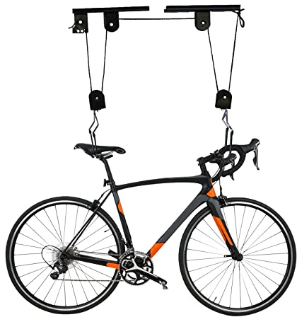 Sollevamento per bicicletta, fino a 60 kg, montaggio a soffitto, supporto per bicicletta con gancio e freno a corda, supporto da soffitto