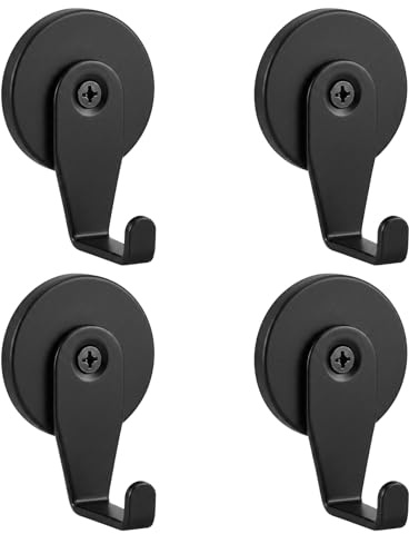SLIAXINT 4PCS Ganchos Magnéticos Extra Fuertes Negro, Gancho Magnético Potente con Imán de Neodimio y Base de Silicona 20kg, sin Taladrar para Frigorífico Cocina Garaje Taller Taquilla Puerta Metálica