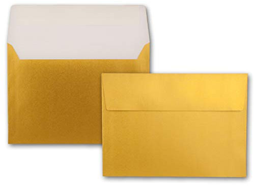 FarbenFroh by GUSTAV NEUSER 100x Metallic Brief-Umschläge B6 - Gold - 12,5 x 17,6 cm - Haftklebung 90 g/m² breite edle Verschluss-Lasche - metallisch-glänzende Umschläge
