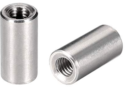 sourcing map M6 Écrou Accouplement Manchon Filet Couplage Rond Connecteur 304 Acier Inox 20mm Longueur Paquet de 5