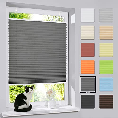 bobodeco Plissee ohne Bohren Klemmfix Faltrollo Jalousie Anthrazit 80x200cm (BxH), Plisseerollo Sichtschutz und Sonnenschutz Blickdicht Easyfix lichtdurchlässig Rollo für Fenster & Tür