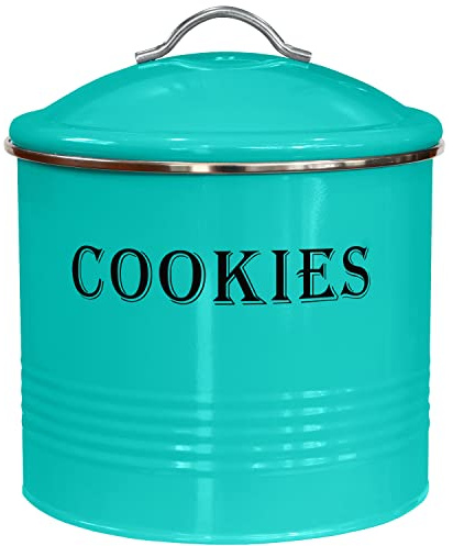 Blue Donuts Vintage Cookie Tin - Airtight, Large, Turquoise Cookie Jar with Lid for Kitchen Counter & Gift Giving