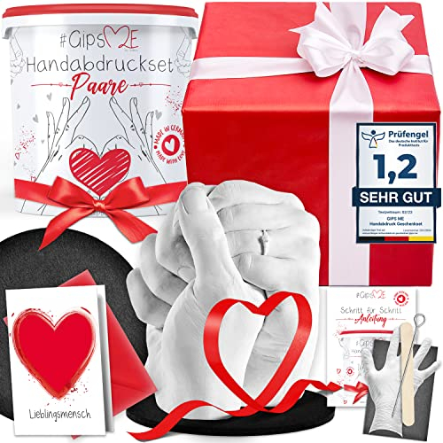 GipsME Geschenkset 3D Handabdruck Set für Paare - Personalisierte Geschenke für Frauen und Männer - Geschenk Hochzeit - Gipsabdruck Hände Paar Jahrestag-Geschenk für Ihn und Sie