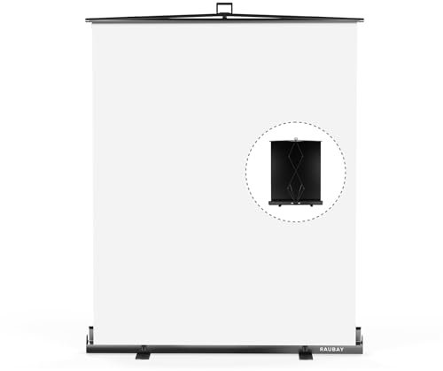 【Easy Set Up】 RAUBAY 59.8 x 82.7in Collapsible White Backdrop Screen Portable Retractable Panel Photo Background with Stand for Video Conference, Photographic Studio, Streaming