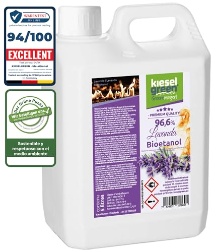 KieselGreen Bioethanolo 5 litri con Fragranza per Caminetto a Etanolo – Bio-etanolo profumato per Ambienti, molte Fragranze - Profumo per Caminetto a bioetanolo da Interno o da Tavolo L5