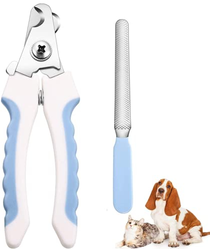 Profi Krallenschere für Hunde und Katzen - Edelstahl Krallenzange mit Nagelfeile - Hohe Qualität Krallenpflege Schneider für Haustiere - Nagelknipser Mit Sicherheitsschutz