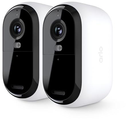 Arlo Essential Security Cameras Wireless Outdoor 2K (2nd Gen, 2023 Release) - Battery Power, Person Recognition, Package Detection, Animated Preview, 1-Month Trial of Secure Plan, 2 Cam, White