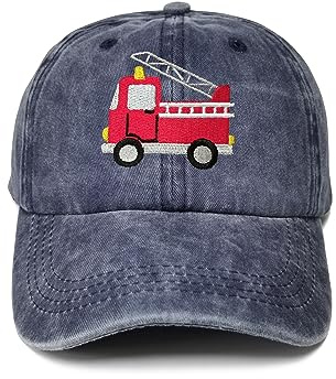 Enodtter Firetruck Hat for Kids Boy Girl, Embroidered Fire Truck Baseball Cap, Navy Blue Adjustable Embroidery Snapback Cap