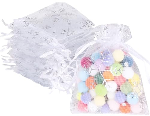Carehabi Pochon sachet Cadeau Noël Lot de 100 en organza Blanc 7 x 9 cm pochette cadeau, pochette à bijoux, faveur de mariage