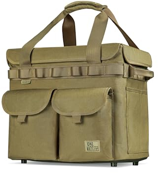 OneTigris faltbare Aufbewahrungsbox mit Deckel Camping, Aufbewahrungstasche Outdoor mit Griffen, Camping Tasche, Angeltasche, Angelbox, Kofferraum Organizer für Auto Outdoor(Kojote Braun)