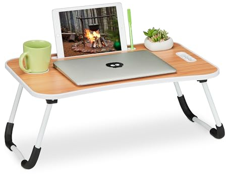 Relaxdays Support pour lit & canapé, H x L x P : 26 x 63 x 40 cm, Tablette Pliable, pour Ordinateur, Nature - Blanc