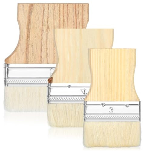 Piriuuo Juego de 3 pinceles planos con mango de álamo, juego de pinceles planos de 3/4/5 pulgadas con mango de álamo, juego de pinceles planos con mango de madera, pinceles de lana para pinturas al