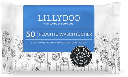 LILLYDOO Feuchte Waschtücher 50 Stück, 100% plastikfrei, extra großes Tuch, ohne Parfüme