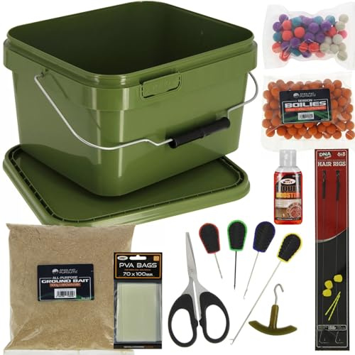 Complete Carp Bait & Tackle Set with 5L Bucket – Includes Groundbait, Boilies, Liquids, Rigs, PVA Bags & Essential Tools for Fishing
