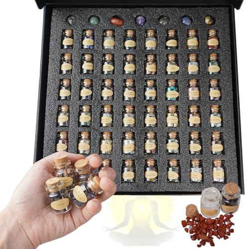 BeauFairy 55 Pezzi Mini Bottiglie di Cristalli Pietre Preziose, Chip Pietre Curative, Pietre Burattate Quarzo Naturale, Desideri Reiki, Guarigione, Meditazione, Rituale Bilanciamento Chakra