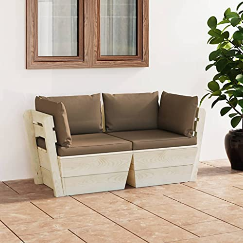 KTHLBRH Canapé de jardin 2 places avec coussins en bois d'épicéa - Ensemble de meubles d'extérieur - Ensemble de meubles de balcon - Pour terrasse, jardin, balcon