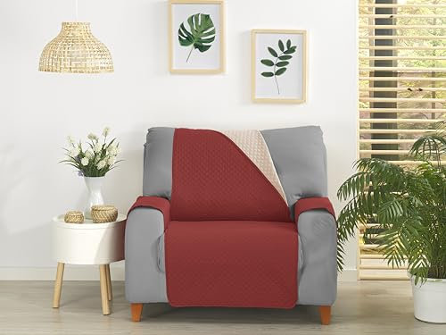 Funda Sofá Sillón Relax 1 Plaza, Cubre Sofá Ajustable y Lavable, Protector Sofá Antimanchas y Resistente, Ideal para Mascotas, Diseño Moderno y Cómodo para el Hogar (Granate/Beige)