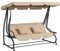 Outsunny 2 in 1 Hollywoodschaukel mit Liegefunktion 3-Sitzer Gartenschaukel mit Sonnendach, Getränkehalter Kissen Schaukelbank belast bis 340kg, Gartenliege für Garten, Terrasse, 200x120x164 cm, Braun