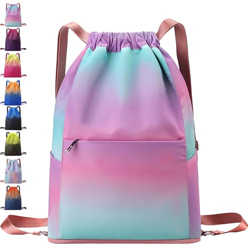AUNGKWANG Sacca Sportiva Borsa con Coulisse, Zaino da Palestra Bambini, Impermeabile Sacchetta Sportiva Palestra, 31 * 14 * 46 cm Grande capacità Sacca Zaino con Coulisse