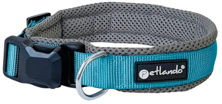 Petlando Hundehalsband Magnetech – Innovative Magnetschnalle, stufenlos verstellbar, Mesh, atmungsaktiv – anthrazit/Petrol, Größe M 45-50cm, 4cm breit, mittelgroße Hunde