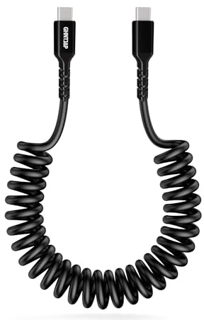 GHNTJAP USB C spiralkabel, [0,4M-1,2M] 60W USB C snabbladdningskabel och datakabel för Android bil, Carplay, Galaxy S24 S23 S22, MacBook, iPad Pro-svart