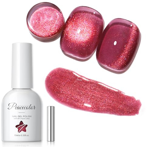 PEACECOLOR Smalto Semipermanente Unghie, Rosso Cat Eye Gel con Magnete, Soak Off UV/LED per Principiante Nail Art, 10ML