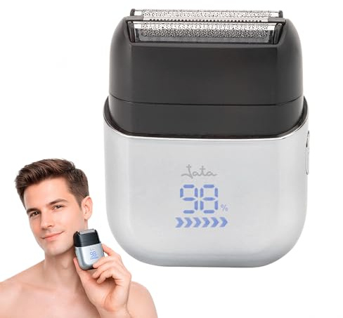 JATA JBMA1443 - Afeitadora Eléctrica de Viaje. Uso en Húmedo y Seco IPX7 con doble cabezal, pantalla LED, uso con cable o batería, 90 min autonomía, tapa magnética y accesorios. Bolsa Viaje incluida