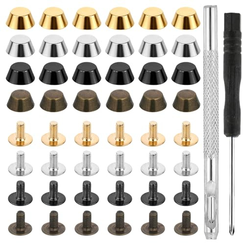 50PCS Purse Feet for Handbags, Screw-Back Metal Studs Rivet, Alloy Flat Head Nailhead Purse Hardware for Bag Making Leather Craft DIY Bag Protection Accessories