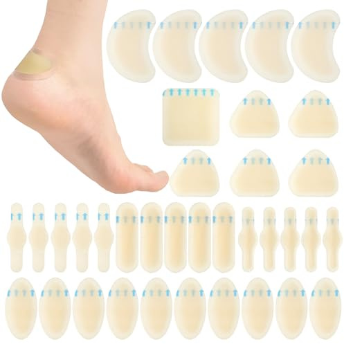 Lote de 36 parches hidrocoloides para talón, resistentes al agua, para pies, protección del talón para zapatos, protección fuerte para talón, dedos y dedos