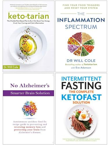 Ketotarian, The Inflammation Spectrum, No Alzheimer's Smarter Brain Keto Solution, Intermittent Fasting The Complete Ketofast Solution 4 Books Collection Set