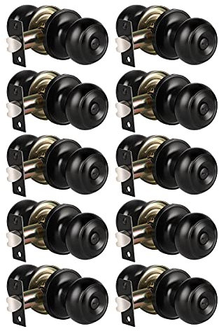 KNOBWELL 10 Pack Privacy Door Knobs with Lock for Bedroom or Bathroom Black Door Knobs Interior, Keyless Privacy Interior Door Knobs Locksets