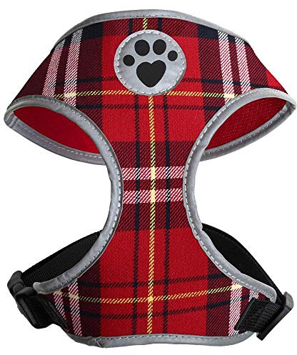 iGadgitz Home U7040 - Sweat-Proof Dog Harness, Puppy Harness, Walking Dog Vest in with Reflective High Visibility Piping & Secure Lockable buckle - Tartan - Small