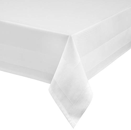texpot DAMAST Tischdecke ECKIG 140 x 200 cm Weiss Atlaskante 100% Baumwolle Tischwäsche