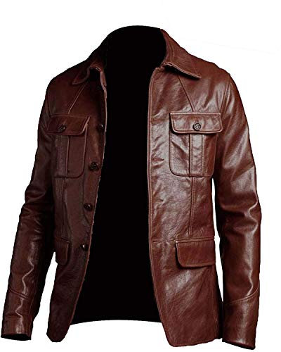 Chaqueta de piel de oveja para hombre, estilo casual con cuello de camisa para hombre, chaqueta de cuero para hombre, Marrón - Chaqueta blazer de cuero, 4XL