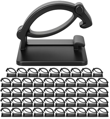 Clips Autoadhesivos de Gestión de Cables, 50 pzas, Negro, Hasta Ø 10 mm, Soporte de Organizador de Cables para TV, PC, Ordenador Portátil, LAN y Cables de Carga, Clips de Cable, Grapas pared cables