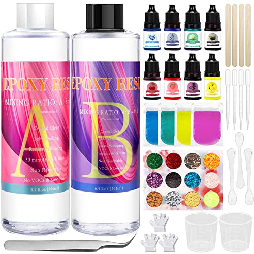 McNory Epoxidharz Set Anfänger 400 ml, Glasklar Resin harz Gießen Set Mit Epoxidharz Zubehör, Epoxidharz, Farbe, Glitzer DIY Schmuckherstellung für Halskette, Ohrringe, Schlüsselbund