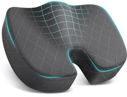 TushGuard Seat Cushion - Memory Foam Cushion for Office Chair, Car Seat, Airplane, Bleacher - Sciatica & Hip & Coccyx Pain Relief Desk Chair Cushion for Long Sitting Office Workers, Car Drivers
